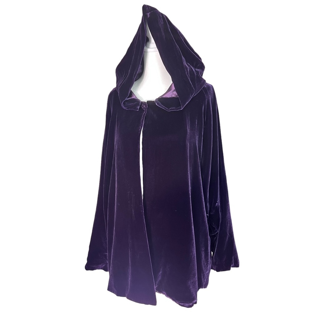 APRIL CORNELL VTG  Silk Velvet Jacket Purple Hooded  Kimono 1 Button Topper - SM